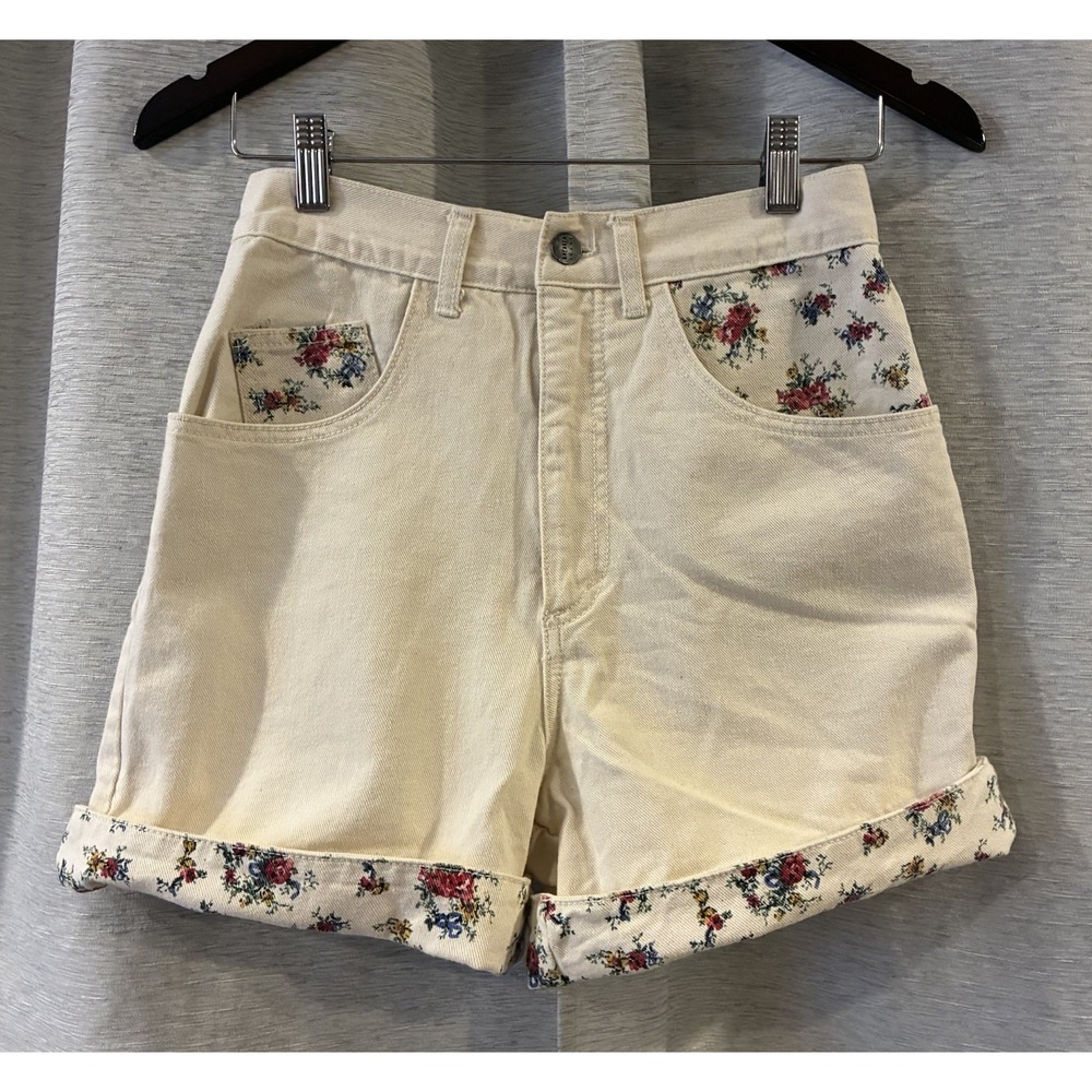 Vintage 90s Y2K Breaker Denim Shorts Floral Size 7 Mom High Waist